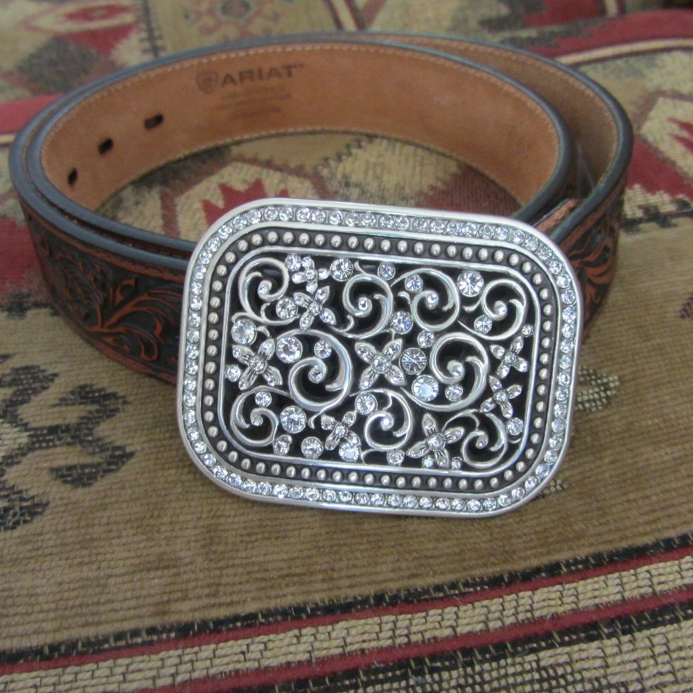 ARIAT FLORAL WESTERN BELT LEATHER FILIGREE RHINEST